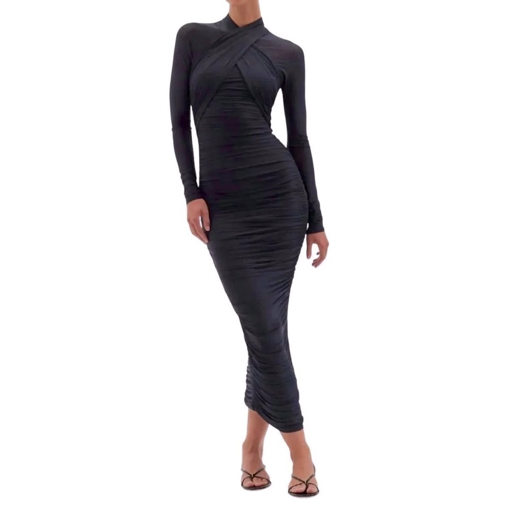 Ronny Kobo Afra Ruched Bodycon Dress in Navy XS